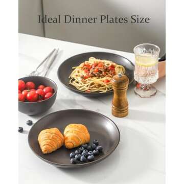 Tikooere Stoneware Dinner Plates, 10 Inch Serving Dishes Set of 4 for Kitchen, Ceramic Dinnerware Dishes for Steak, Pancakes, Scratch Resistant Plate Set, Microwave & Dishwasher Safe, Matte Black
