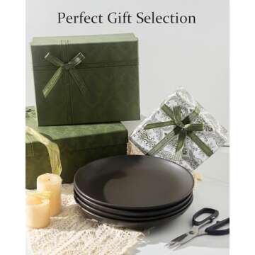 Tikooere Stoneware Dinner Plates, 10 Inch Serving Dishes Set of 4 for Kitchen, Ceramic Dinnerware Dishes for Steak, Pancakes, Scratch Resistant Plate Set, Microwave & Dishwasher Safe, Matte Black