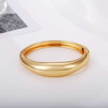 GREICHFAN Gold Cuff Bangle Bracelets Chunky Cuff Bangle Bracelets Minimalist Bangle Round Bangle for...