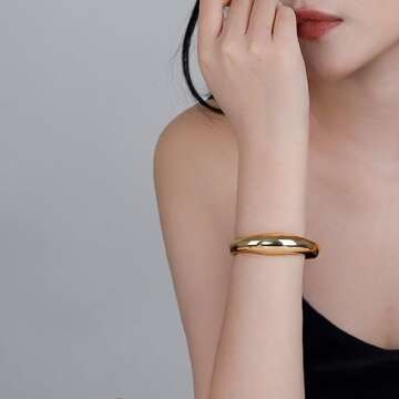 GREICHFAN Gold Cuff Bangle Bracelets Chunky Cuff Bangle Bracelets Minimalist Bangle Round Bangle for Women