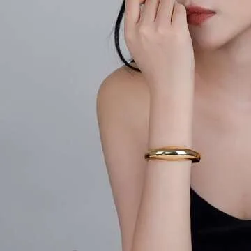 GREICHFAN Gold Cuff Bangle Bracelets Chunky Cuff Bangle Bracelets Minimalist Bangle Round Bangle for Women