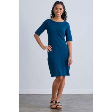 Fair Indigo Women's Organic Cotton Boat Neck Dress