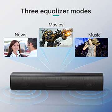 SAKOBS Sound Bars for TV, Soundbar for TV Built-in DSP PC Speaker with Bluetooth, 3D Surround Sound 16'' Mini Sound Bar Audio System for Home Theater/Gaming/Projectors, Combined AUX/Opt Connectivity