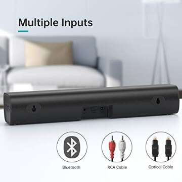 SAKOBS Sound Bars for TV, Soundbar for TV Built-in DSP PC Speaker with Bluetooth, 3D Surround Sound 16'' Mini Sound Bar Audio System for Home Theater/Gaming/Projectors, Combined AUX/Opt Connectivity