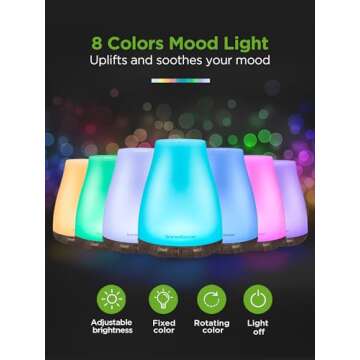 InnoGear Essential Oil Diffuser, Premium 5-in-1 Diffusers for Home Scent Aromatherapy Diffuser Air Desk Humidifier for Bedroom Large Room Office 7 Color LED 2 Mist Mode Waterless Auto Off, Brown Base