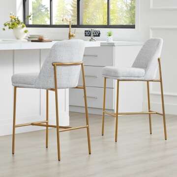 CHITA Counter Height Bar Stools Set of 2, FSC Certified Metal Barstools for Kitchen Island, 27" H Seat Height,Fabric, White (Multi-Colored)