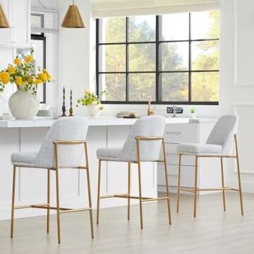 CHITA Counter Height Bar Stools Set of 2, FSC Certified Metal Barstools for Kitchen Island, 27" H Seat Height,Fabric, White (Multi-Colored)