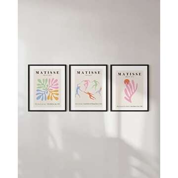 HAUS AND HUES Set of 3 Danish Pastel Wall Decor - Matisse Wall Art, Danish Pastel Aesthetic, Danish Pastel Room Decor Aesthetic, Pastel Room Decor Aesthetic (Beige Frame, 16x20)