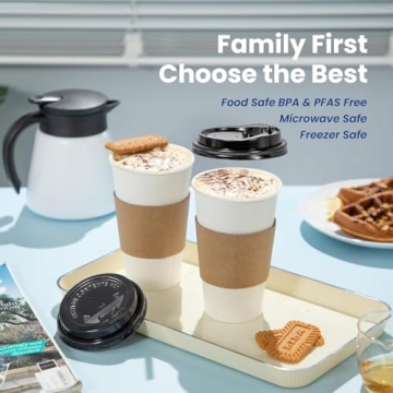 Fit Meal Prep 50 Pack 16 oz Disposable Coffee Cups with Lids, Sleeves, Leak-Proof To Go Coffee Cups with Lids, Durable Paper Cups for Hot Beverage, Home, Office, Party