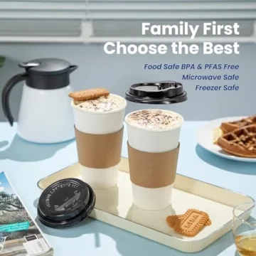 Fit Meal Prep 50 Pack 16 oz Disposable Coffee Cups with Lids, Sleeves, Leak-Proof To Go Coffee Cups with Lids, Durable Paper Cups for Hot Beverage, Home, Office, Party