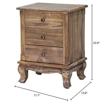 Heather Ann Creations 23.6" Ivory Wash Finish Pine Crest Collection 3 Drawer Handmade Storage Accent Cabinet