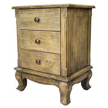 Heather Ann Creations 23.6" Ivory Wash Finish Pine Crest Collection 3 Drawer Handmade Storage Accent Cabinet