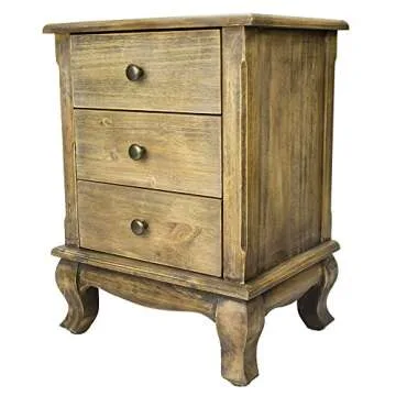 Heather Ann Creations 23.6" Ivory Wash Finish Pine Crest Collection 3 Drawer Handmade Storage Accent Cabinet