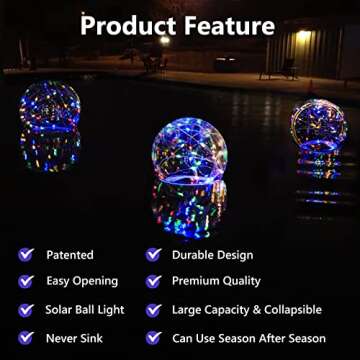 Pool Chlorine Floater with Colorful Solar Ball Lights, Floating Pool Chlorine Dispenser for 4x3” Chlorine Tablets, Easy Opening Chlorine Tablet Holder Floater, Anti-Sinking Spa Chemical Dispenser