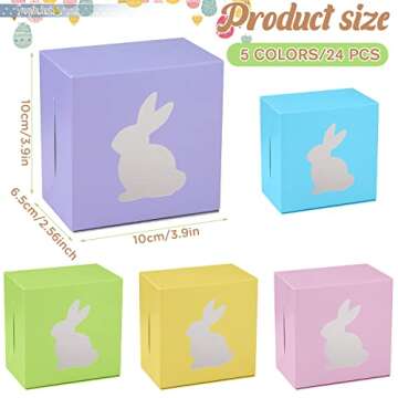 24 Pcs Easter Treat Boxes 5 Candy Colors Cardboard Box with Rabbit Bunny Shape Window Colorful Paper...