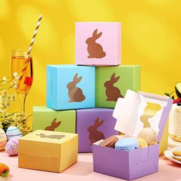 24 Pcs Easter Treat Boxes 5 Candy Colors Cardboard Box with Rabbit Bunny Shape Window Colorful Paper Easter Candy Box Easter Containers Cardboard Easter Cookie Basket Spring Easter Gift Boxes (Simple)