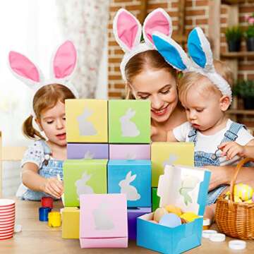 24 Pcs Easter Treat Boxes 5 Candy Colors Cardboard Box with Rabbit Bunny Shape Window Colorful Paper Easter Candy Box Easter Containers Cardboard Easter Cookie Basket Spring Easter Gift Boxes (Simple)