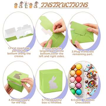24 Pcs Easter Treat Boxes 5 Candy Colors Cardboard Box with Rabbit Bunny Shape Window Colorful Paper Easter Candy Box Easter Containers Cardboard Easter Cookie Basket Spring Easter Gift Boxes (Simple)