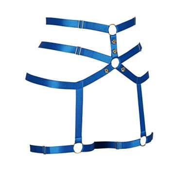 Female Body Harness Garter Belt Leg Lingerie cage Soft Elasticity Carnival Punk Gothic Adjustable Belt (Blue)