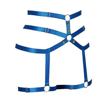 Female Body Harness Garter Belt Leg Lingerie cage Soft Elasticity Carnival Punk Gothic Adjustable Belt (Blue)