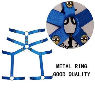 Female Body Harness Garter Belt Leg Lingerie cage Soft Elasticity Carnival Punk Gothic Adjustable Belt (Blue)