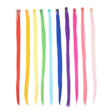 Glamlily Colored Hair Extensions for Kids, Hair Extension Beads, 100-Pcs Synthetic Strands in 10 Rainbow Colors, Includes Tools and Microbeads for Daily Use, Costumes, Formal Events (20 in)