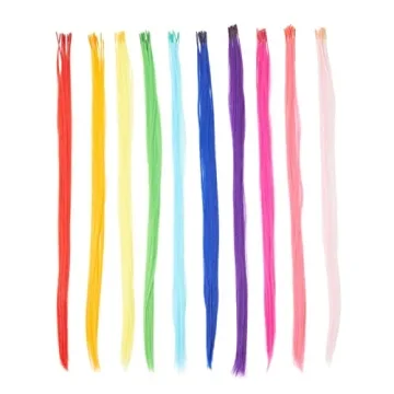 Glamlily Colored Hair Extensions for Kids, Hair Extension Beads, 100-Pcs Synthetic Strands in 10 Rainbow Colors, Includes Tools and Microbeads for Daily Use, Costumes, Formal Events (20 in)