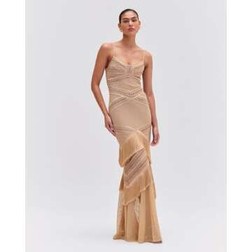 Elegant PATBO Gold Fringe Maxi Dress for Exceptional Events