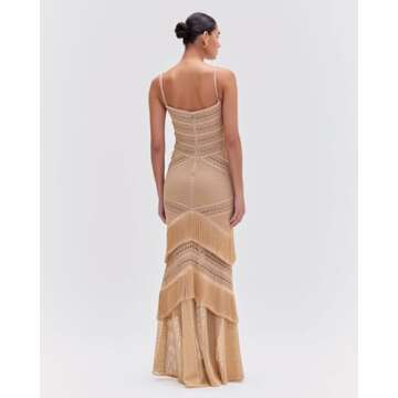 Elegant PATBO Gold Fringe Maxi Dress for Exceptional Events