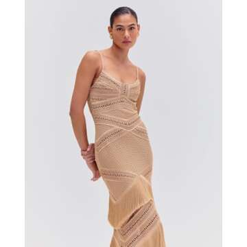 Elegant PATBO Gold Fringe Maxi Dress for Exceptional Events