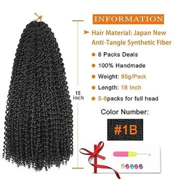 Passion Twist Hair 18 Inch 6 Packs Black Water Wave Braiding Hair for Butterfly Locs Passion Twists ...