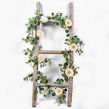 Miracliy 2 Pack 13FT Artificial Eucalyptus Garland with Champagne Roses Flower Vine Eucalyptus Greenery Garland for Weddings and Parties