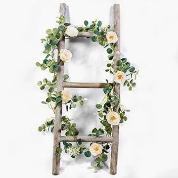 Miracliy 2 Pack 13FT Artificial Eucalyptus Garland with Champagne Roses Flower Vine Eucalyptus Greenery Garland for Weddings and Parties