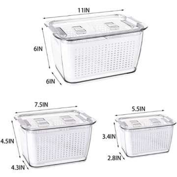 3 Pack Fruit and Vegetable Storage Containers for Fridge