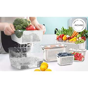 3 Pack Fruit and Vegetable Storage Containers for Fridge