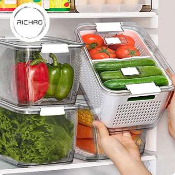 3 Pack Fruit and Vegetable Storage Containers for Fridge