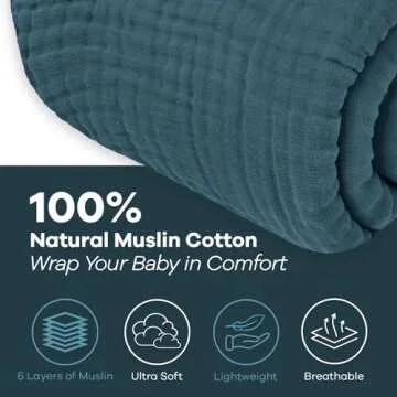 Comfy Cubs Muslin Blanket for Adults, Extra Large Twin 90” x 66”, 6 Layer Cooling Cotton Softness, Breathable & Warm Throw for Bedroom, Living Room Couch (Neptune, Twin - Muslin)