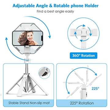 AMIR 40” Selfie Stick Quadrapod, Extendable Selfie Stick with Wireless Bluetooth Remote & Fill Lig...