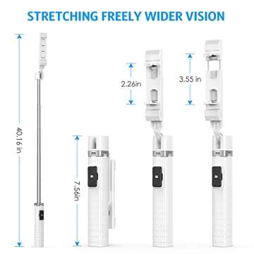 AMIR 40” Selfie Stick Quadrapod, Extendable Selfie Stick with Wireless Bluetooth Remote & Fill Light, 3 Light Modes, 9 Brightness Levels, Compatible with All iPhone & Android Devices