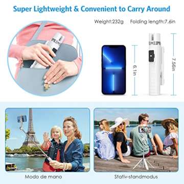 AMIR 40” Selfie Stick Quadrapod, Extendable Selfie Stick with Wireless Bluetooth Remote & Fill Light, 3 Light Modes, 9 Brightness Levels, Compatible with All iPhone & Android Devices