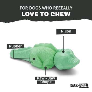Barkbox Super Chewer Tough Dog Chew Toys for Aggressive Chewers, Dental Stimulating (Iguana - Large)
