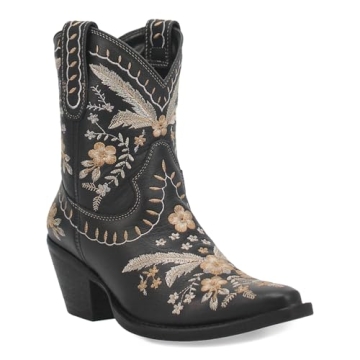 Dingo Women's Floral Snip Toe Ankle Boots - Black 2-3" Mid Heel