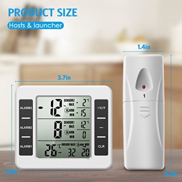 AMIR Wireless Refrigerator Thermometer with Alarm Temperature Monitor