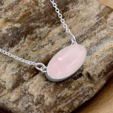 TISHAVI 4.41Cts Natural Rose Quartz Necklace For Women January Birthstone Vintage Style Jewelry Women'S Day Gifts For Mom Wife Sister