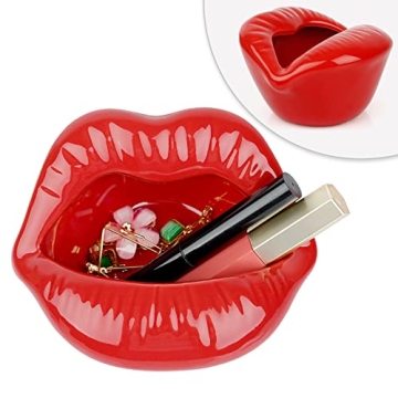 Trycooling Ceramic Red Lips Lipstick Ring Holder Jewelry Tray Rack Decorative Cosmetic Storage Displ...