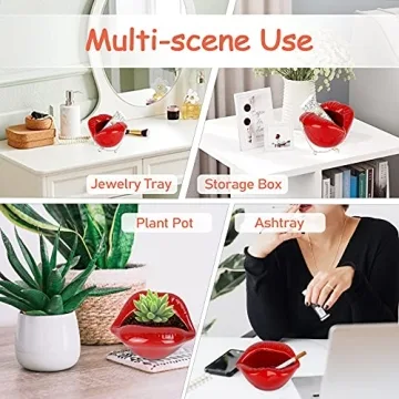 Trendy Ceramic Red Lips Organizing Holder for Makeup