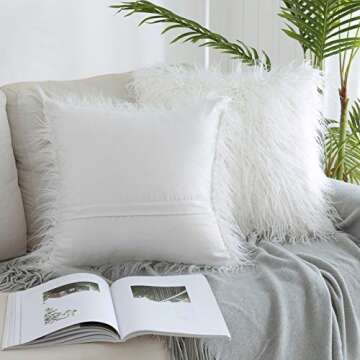 Kevin Textile Set of 2 Decorative New Luxury Series Merino Style Off-White Fur Throw Pillow Case Cus...