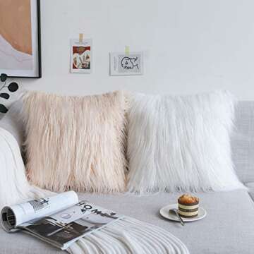 Kevin Textile Set of 2 Decorative New Luxury Series Merino Style Off-White Fur Throw Pillow Case Cushion Cover Pillow Cover for Bed, 20"x 20"(50x50cm)