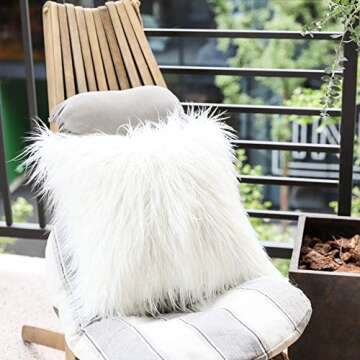Kevin Textile Set of 2 Decorative New Luxury Series Merino Style Off-White Fur Throw Pillow Case Cushion Cover Pillow Cover for Bed, 20"x 20"(50x50cm)