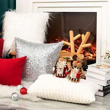 Kevin Textile Set of 2 Decorative New Luxury Series Merino Style Off-White Fur Throw Pillow Case Cushion Cover Pillow Cover for Bed, 20"x 20"(50x50cm)